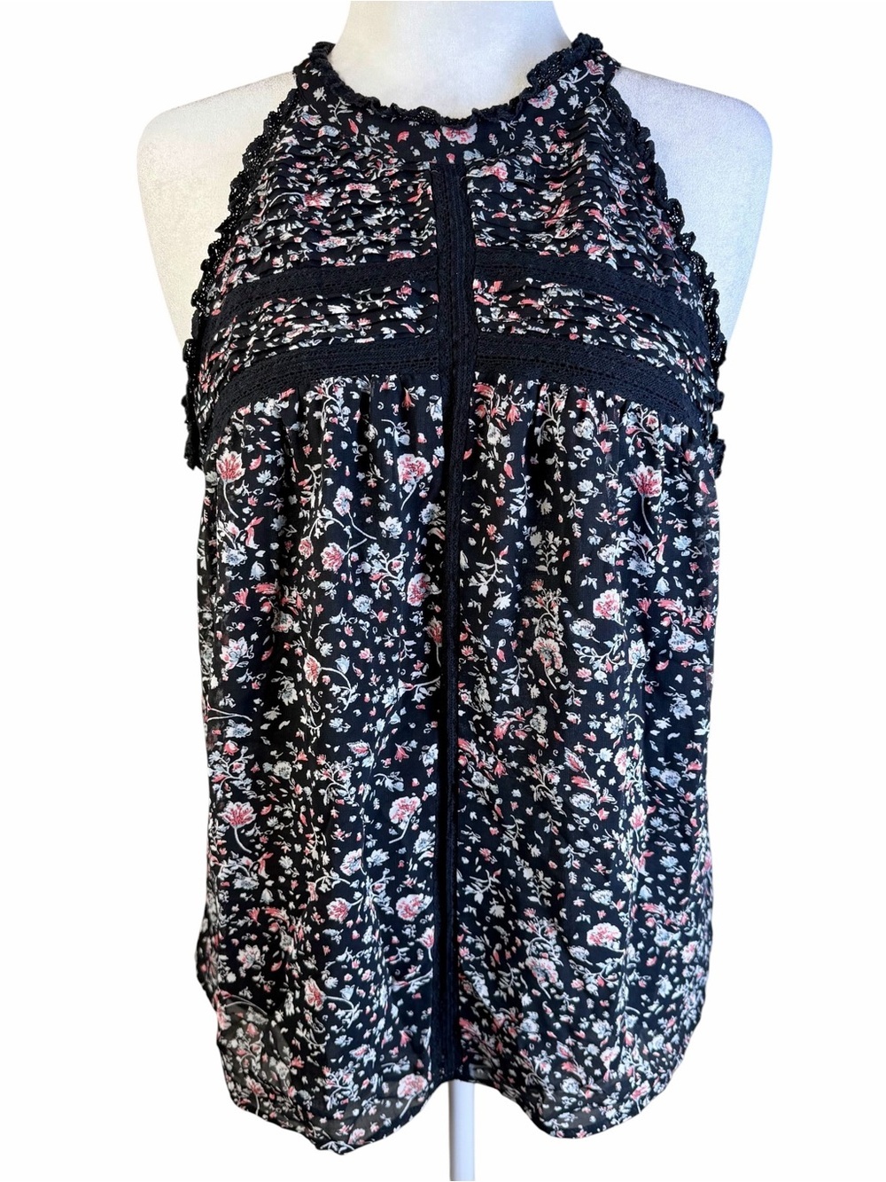Maeve Black Floral Halter Style Blouse Size L